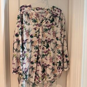 Amour Vert Multicolor Floral Button Down Shirt —100% silk